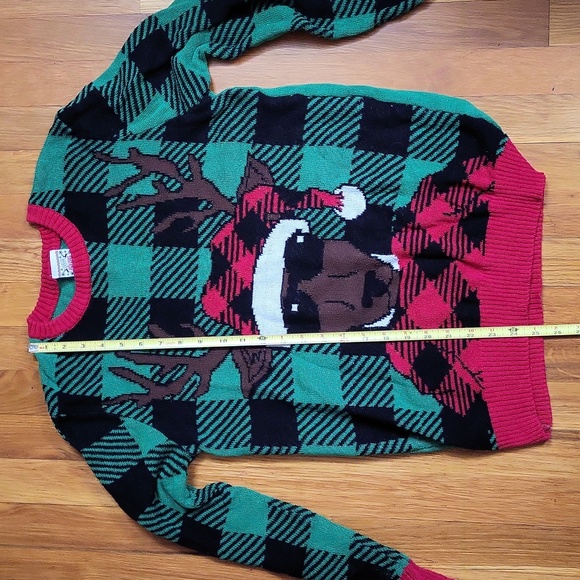 Ugly Christmas Sweater Party Reindeer Holiday Tacky Cute Hipster Measurements ⬇️ - Picture 3 of 12